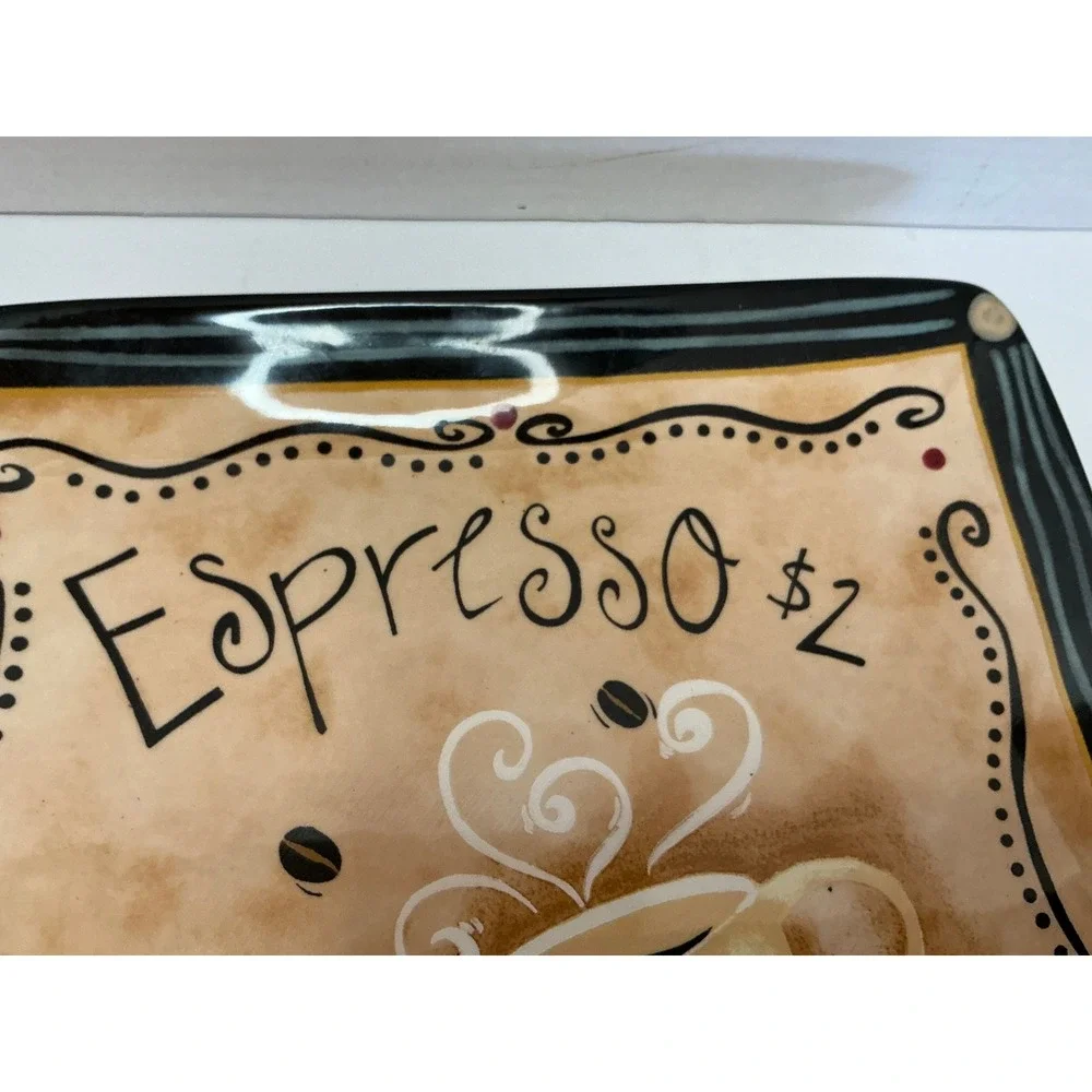 Certified International Espresso Plate Coffee Bean Ceramic Square 7.5in Lori